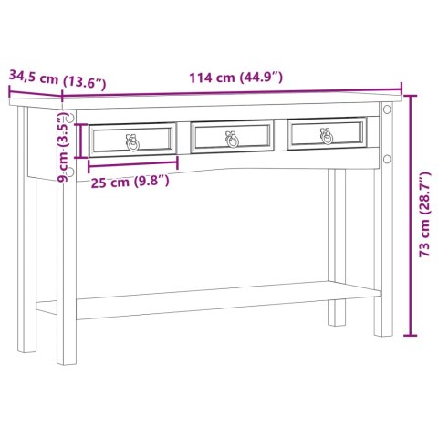  Stolik konsolowy Corona, 114x34,5x73 cm, lite drewno sosnowe