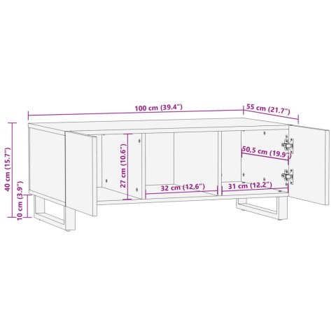  Stolik kawowy, 100x55x40 cm, lite surowe drewno mango