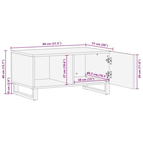  Stolik kawowy, 80x51x40 cm, surowe lite drewno mango